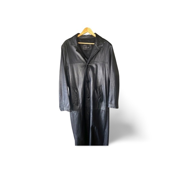 2DM Black Leather Trench Coat – Matrix Era, 90s Minimal Gothic - Picture 2 of 8